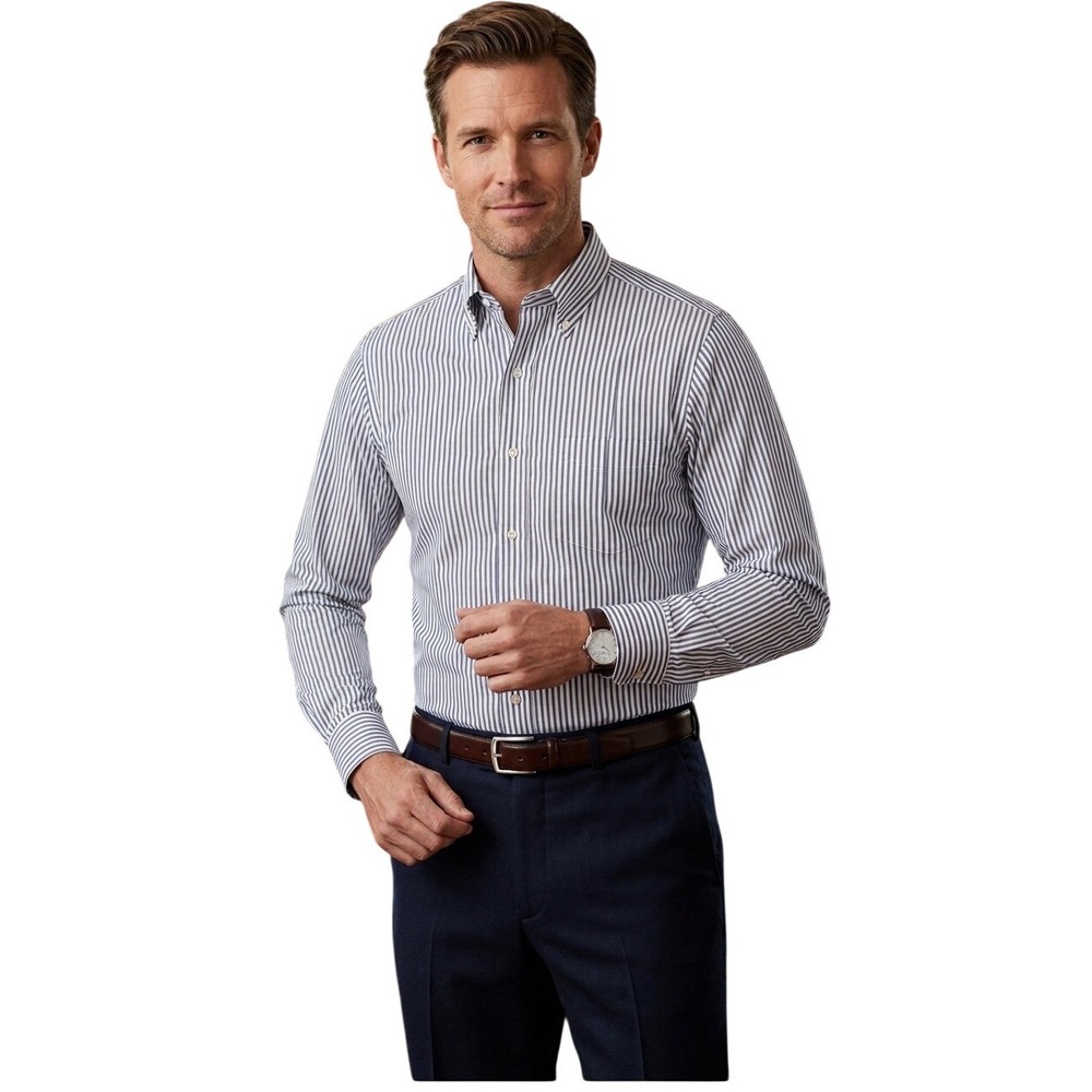 Brooks Brothers Mens Striped Dress Shirt 14.5 32/33 Slim Fit Blue White Non-Iron